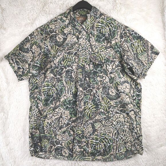 Vtg 100% Cotton Brush Country Shirt 2X Green Camo Short Sleeve Button Down Hunt - Picture 1 of 5